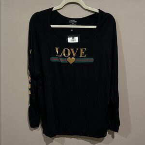 Black Long Sleeve Love Shirt with Gold Accents by Bird & Vine Sz L.  B2